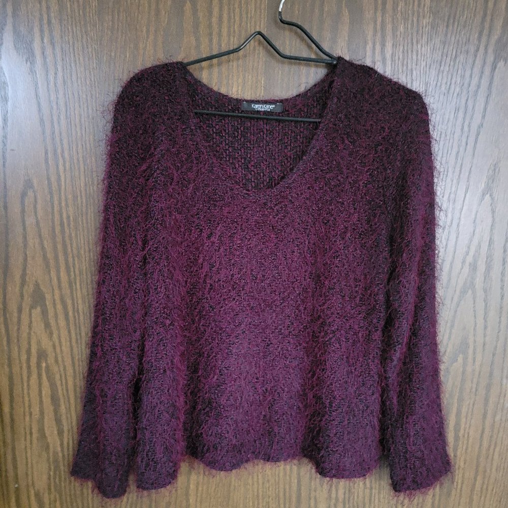Karen Kane Lifestyle Size Medium Plum Purple Ombre Soft Fuzzy V-Neck Sweater